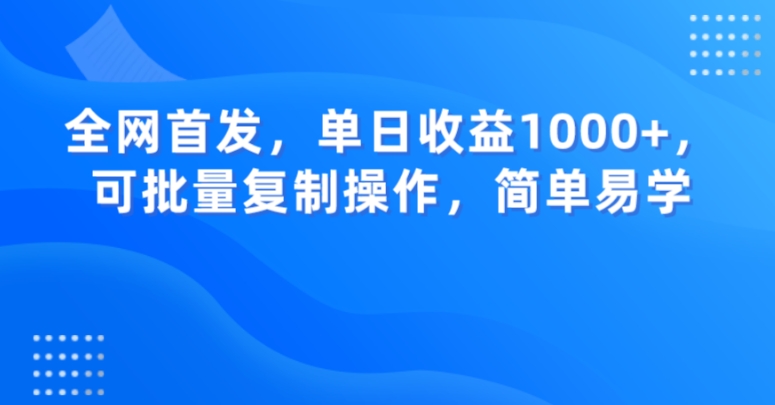 全网首发,单日收益1000+,可批量复制操作,简单易学【揭秘】-快赚