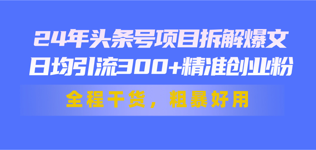 24年头条号项目拆解爆文,日均引流300+精准创业粉,全程干货,粗暴好用-快赚