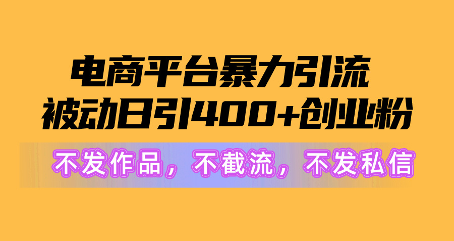电商平台暴力引流,被动日引400+创业粉不发作品，不截流，不发私信-快赚