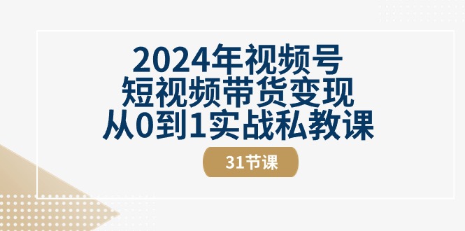 2024年视频号短视频带货变现从0到1实战私教课(30节视频课)-快赚