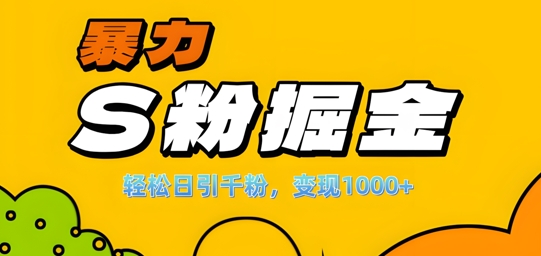 单人单机日引千粉，变现1k+，S粉流量掘金计划攻略【揭秘】-快赚