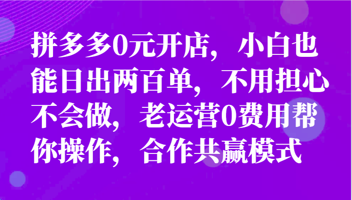 最新拼多多优质项目小白福利,两天销量过百单,不收费、老运营代操作-快赚