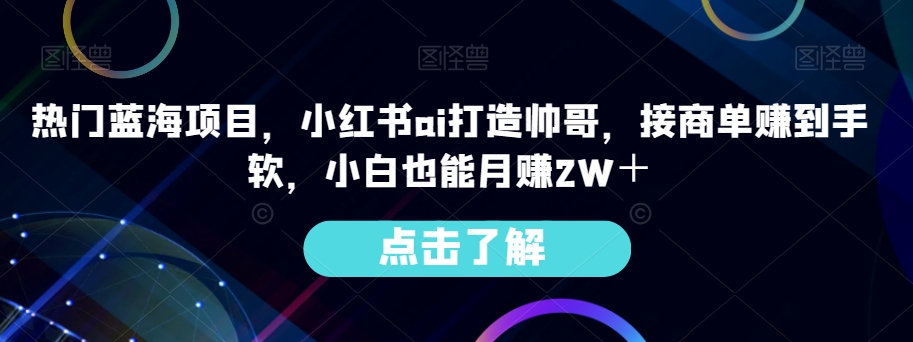 热门蓝海项目,小红书ai打造帅哥,接商单赚到手软,小白也能月赚2W+-快赚