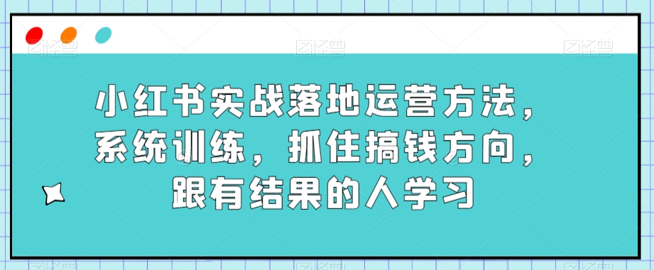 小红书实战落地运营方法，系统训练，抓住搞钱方向，跟有结果的人学习-快赚