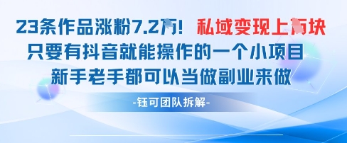 抖音私域项目23条作品涨粉7.2W，私域变现1W-快赚
