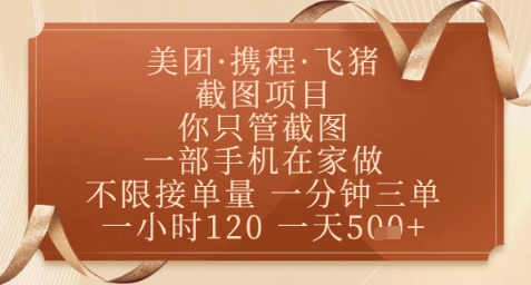 飞猪美团截图项目,你只管截图,一部手机在家做,正规平台无套路,一天5张+【揭秘】-快赚