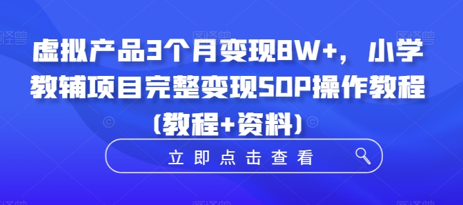 虚拟产品3个月变现8W+，小学教辅项目完整变现SOP操作教程(教程+资料)-快赚