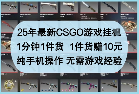 25年最新CSGO游戏挂G，1分钟1件货，1件货挣10元，纯手机操作，无需游戏经验【揭秘】-快赚
