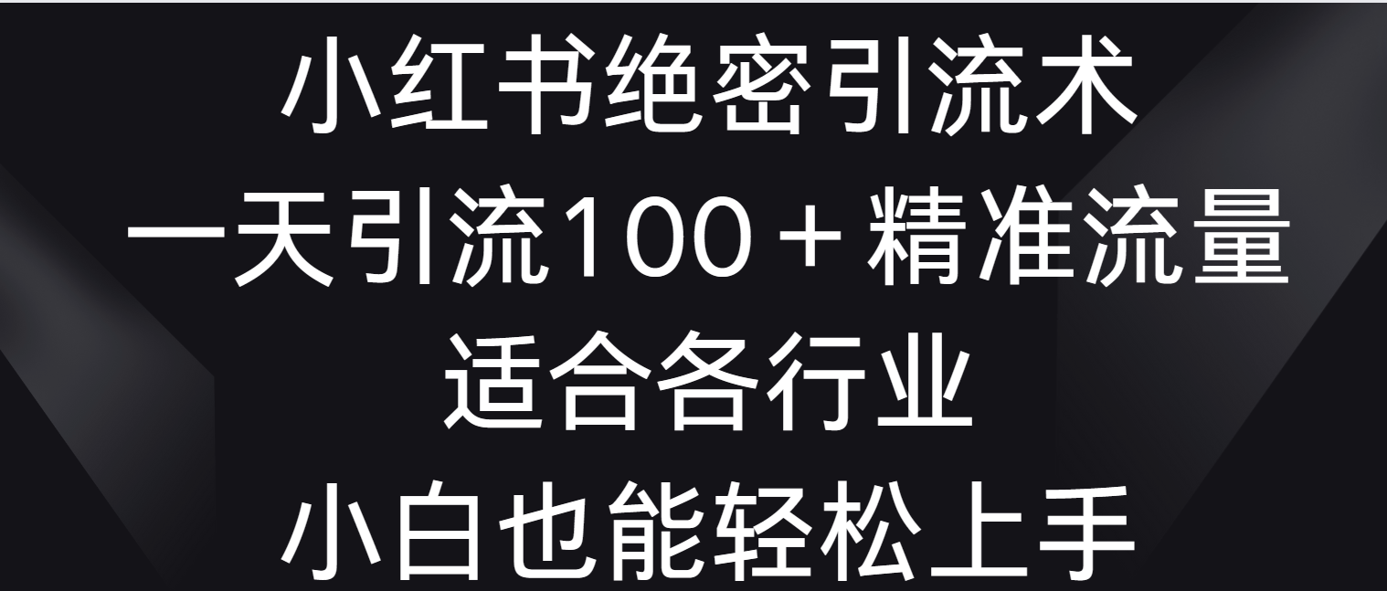 小红书绝密引流术,一天引流100+精准流量,适合各个行业,小白也能轻松上手-快赚