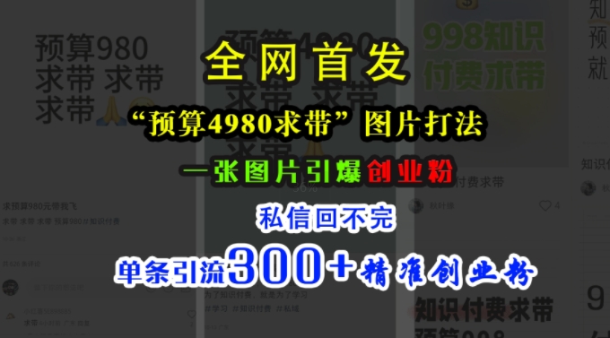 小红书“预算4980带我飞”图片打法,一张图片引爆创业粉,私信回不完,单条引流300+精准创业粉-快赚