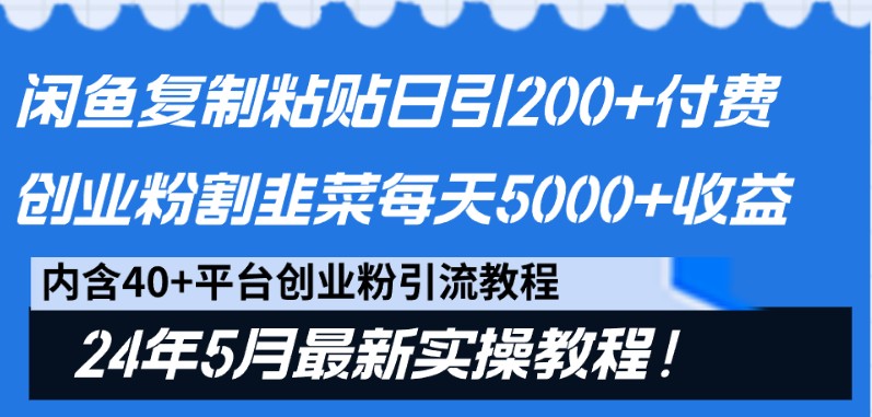 闲鱼复制粘贴日引200+付费创业粉,24年5月最新方法!割韭菜日稳定5000+收益-快赚