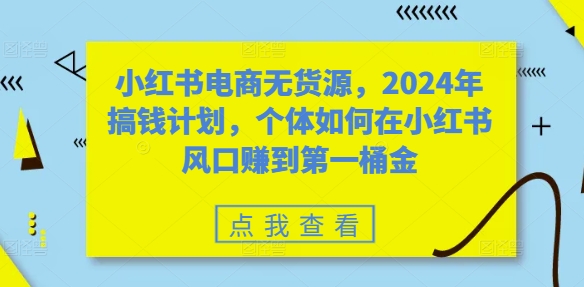 小红书电商无货源,2024年搞钱计划,个体如何在小红书风口赚到第一桶金-快赚