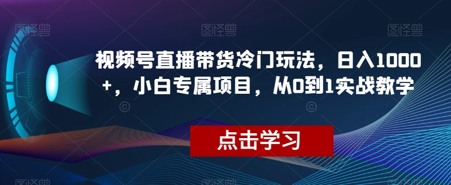 视频号直播带货冷门玩法,日入1000+,小白专属项目,从0到1实战教学【揭秘】-快赚