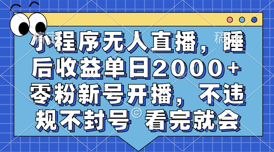 小程序无人直播,睡后收益单日2000+ 零粉新号开播,不违规不封号 看完就会-快赚
