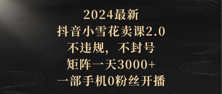 (9639期)2024最新抖音小雪花卖课2.0 不违规 不封号 矩阵一天3000+一部手机0粉丝开播-快赚