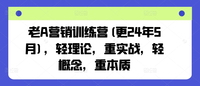 老A营销训练营(更24年9月)，轻理论，重实战，轻概念，重本质-快赚