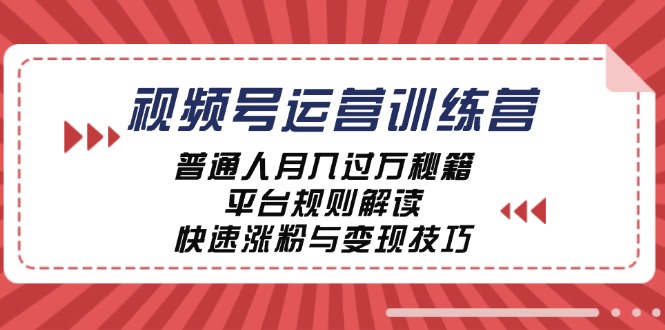 视频号运营训练营:普通人月入过万秘籍,平台规则解读,快速涨粉与变现-快赚