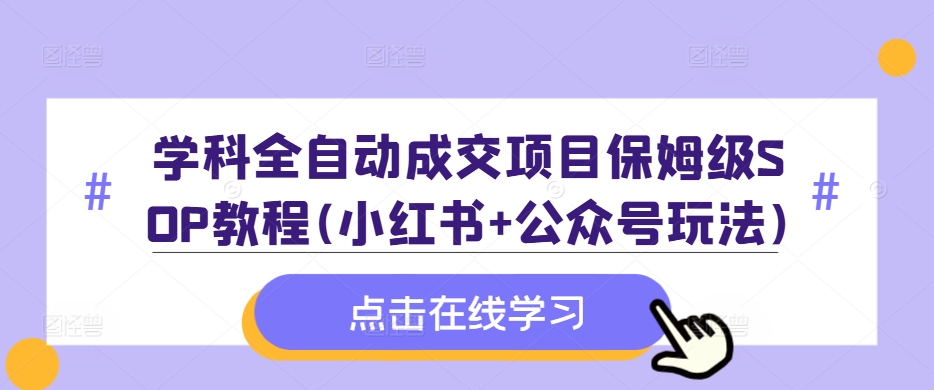 学科全自动成交项目保姆级SOP教程(小红书+公众号玩法)含资料-快赚