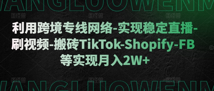 利用跨境专线网络-实现稳定直播-刷视频-搬砖TikTok-Shopify-FB等实现月入2W+【揭秘】-快赚