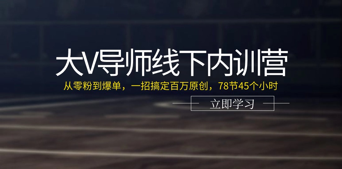 大V导师线下内训营：从零粉到爆单，一招搞定百万原创(78节45个小时)-快赚