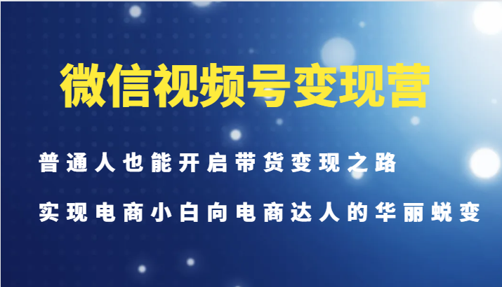 微信视频号变现营-普通人也能开启带货变现之路,实现电商小白向电商达人的华丽蜕变-快赚
