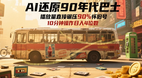 AI还原90年代巴士,一帧就让70后泪崩,播放量直接碾压90%怀旧号,每天操作十分钟,日入四位数-快赚