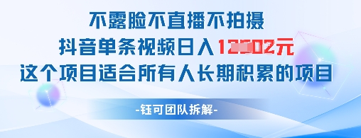不露脸不直播不拍摄抖音单条视频日入1k+这个项目适合所有人长期积累的项目-快赚