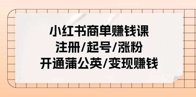 小红书商单赚钱课：注册/起号/涨粉/开通蒲公英/变现赚钱(25节课)-快赚