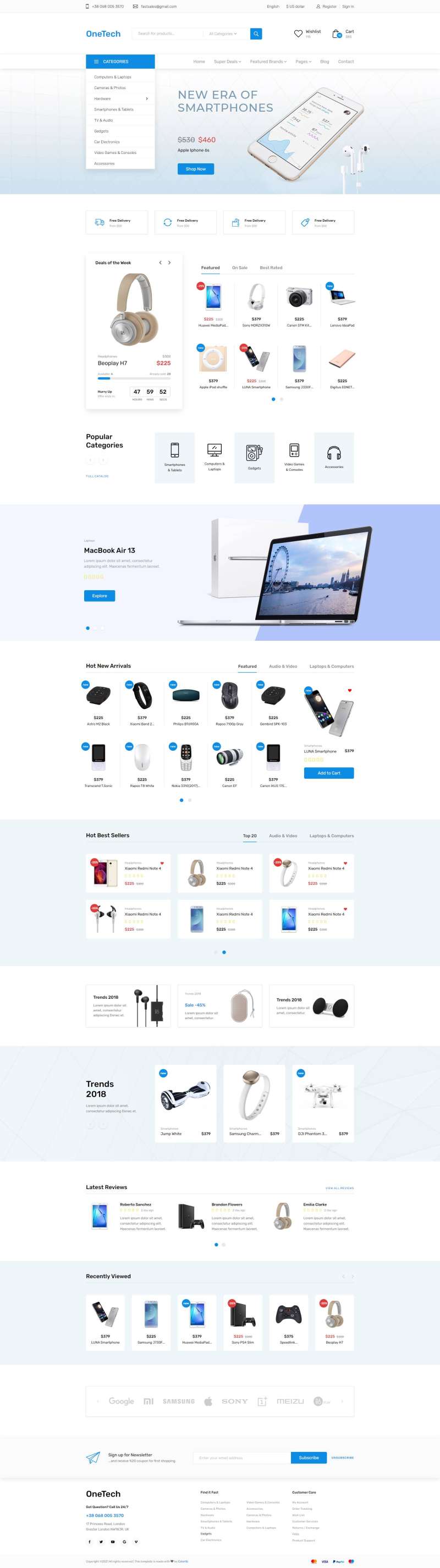 浅蓝色干净简洁的响应式数码商城模板-快赚